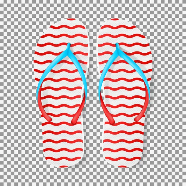 Realistische Rot Weiße Flip Flops Vektorillustration Mit Saisonalen Sommerschuhen Isoliert — Stockvektor