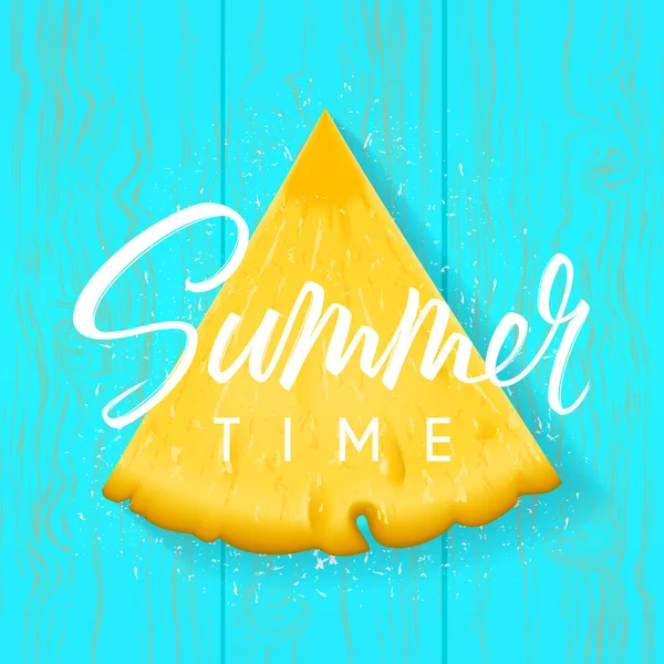 夏時間の美しいカード 夏の甘いデザートとベクトルイラスト 木の質感の上にトロピカルジューシーなパイナップルの作品の上ビュー — ストックベクタ