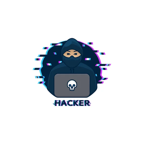 Hacker Logó Sablon Digitális Tolvaj Jelképe Laptoppal Hacker Ikon Elszigetelt — Stock Vector