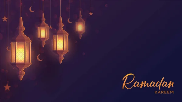 Ramadan Kareem Web Banner Festiv Design Frumos Felicitări Felinare Sau — Vector de stoc