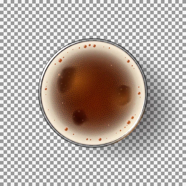 Dark Beer Glass Isolated Transparent Backdrop Top View Realistic Alcohol — Stock Vector