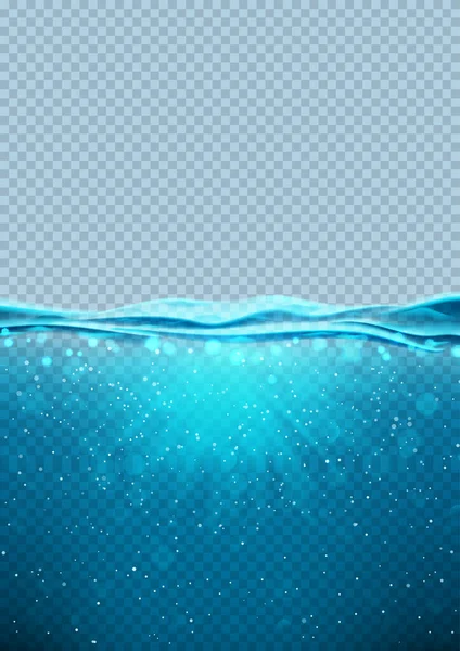 Transparante Onderwater Blauwe Oceaan Verticale Banner Vector Illustratie Met Diepe — Stockvector