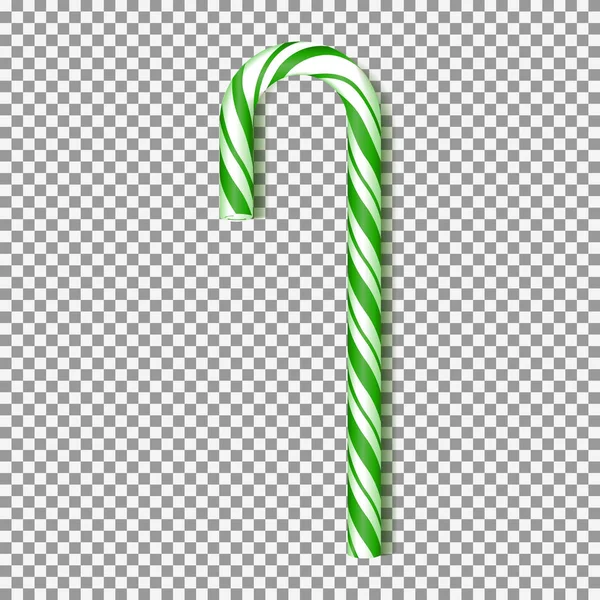 Realistic Green Xmas Candy Cane Isolated Transparent Backdrop Vector Illustration — Stock Vector