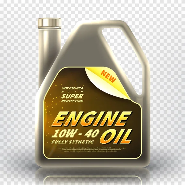 stock vector Realistic canister with engine oil. Vector illustration with 3d bottle of motor oil isolated on transparent background.