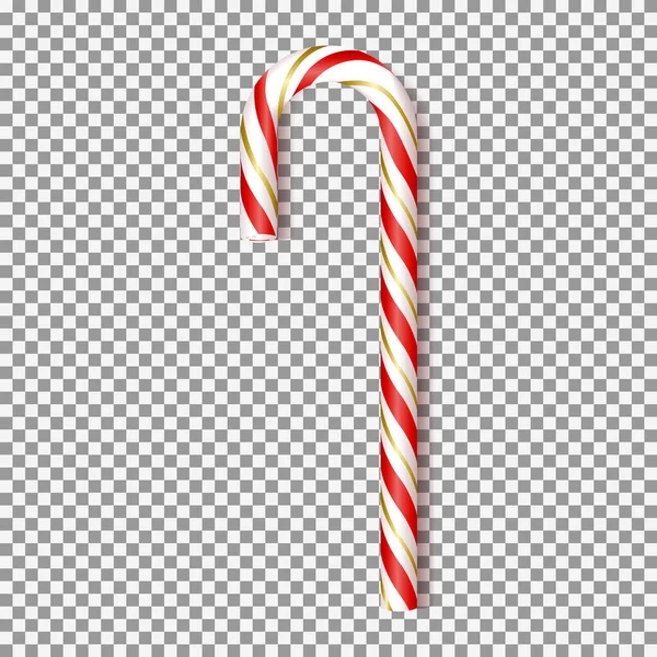逼真的圣诞糖果藤查出的透明背景 圣诞节和新年贺卡的红色和金色的向量例证 — 图库矢量图片