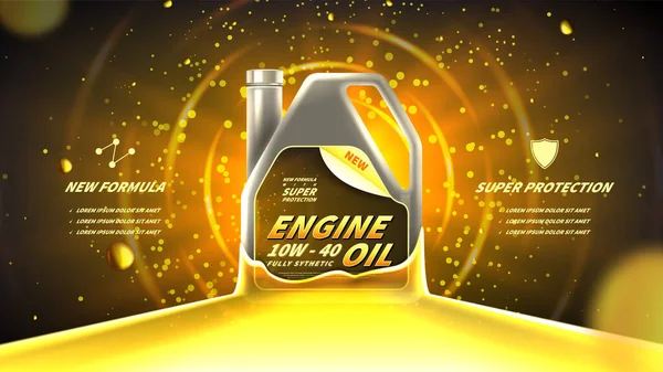 Hintergrund Der Motoröl Werbung Vektorillustration Mit Realistischem Behälter Und Motoröl — Stockvektor