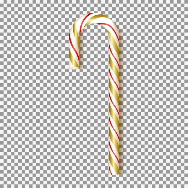 Realistic Xmas Candy Cane Isolated Transparent Backdrop Vector Illustration Gold — Stock Vector