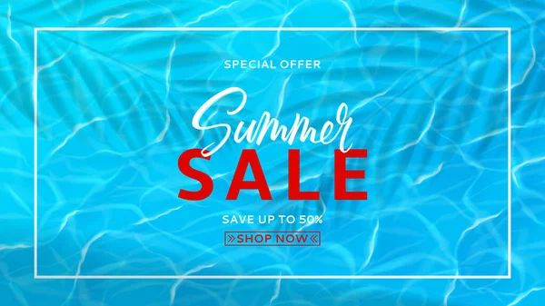Summer Sale Horizontal Banner Template Water Surface Texture Template Realistic — Stock Vector