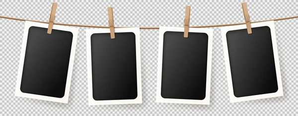 Realistic Retro Photo Frames Vector Illustration Blank Photo Cards Hanging — Stock Vector