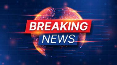 Flaş haber konsepti. World Global TV haber arkaplan tasarımı. Yayın kanalları ya da internet televizyonu için pankart şablonu. Mavi arkaplanda 3d dünya küresi olan vektör illüstrasyonu.