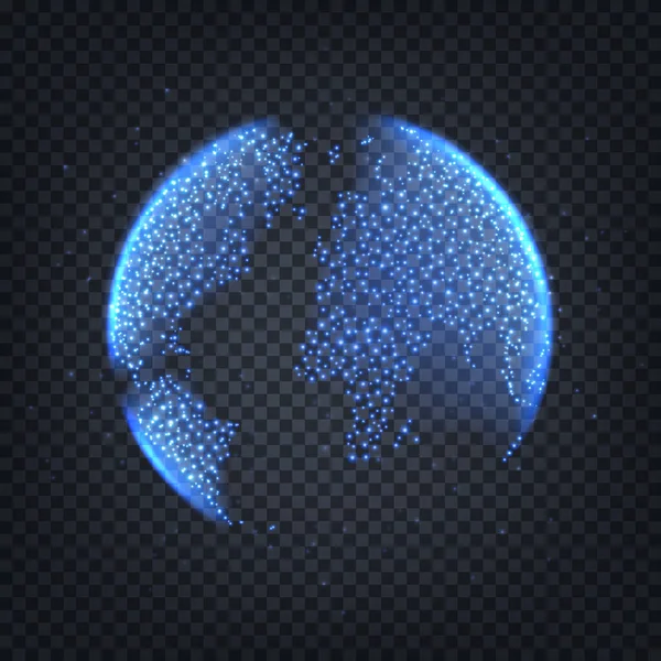 Мировой Шар Изолирован Клетчатом Фоне Третий Мировой Шар Светящимися Голубыми — стоковый вектор