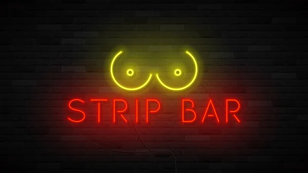 Πρότυπο Ετικέτας Του Μπαρ Νέον Φωτεινό Σύμβολο Νέον Στήθος Striptease — Διανυσματικό Αρχείο