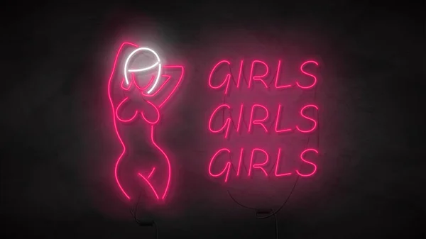 Club Striptease Symbole Néon Silhouette Néon Fille Nue Étiquette Lumineuse — Image vectorielle