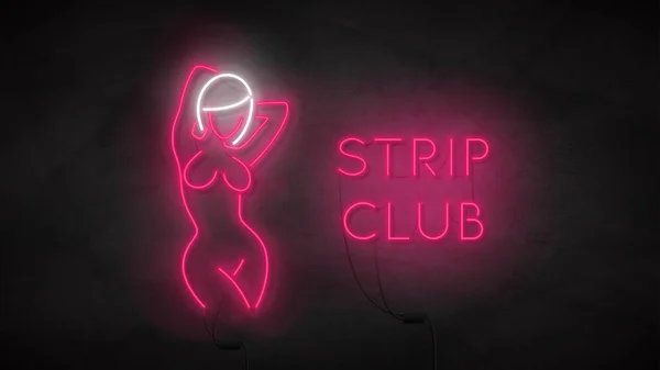 Señal Neón Del Club Striptease Silueta Neón Chica Desnuda Etiqueta — Vector de stock