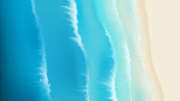 Deniz Kumsalının Üst Manzarası Kumlu Sahile Vuran Köpüklü Deniz Dalgalarının — Stok Vektör