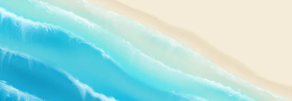 海沙沙滩上的俯瞰 现实的空中景观 泡沫般的海浪飞溅在沙滩海岸 带有海浪级联的矢量图解 — 图库矢量图片