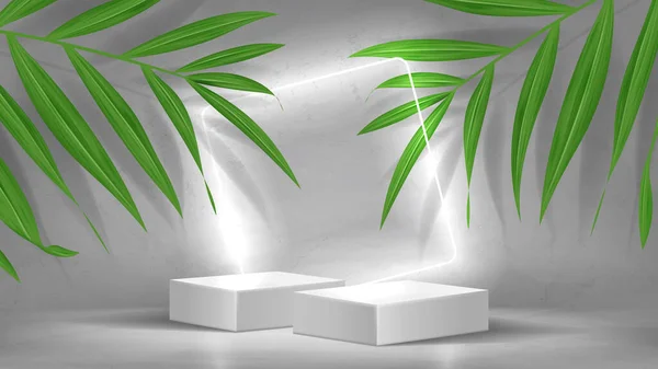 Podyumlu Neon Kareli Bir Reklam Pankartı Beyaz Neon Kareli Boyutlu — Stok Vektör