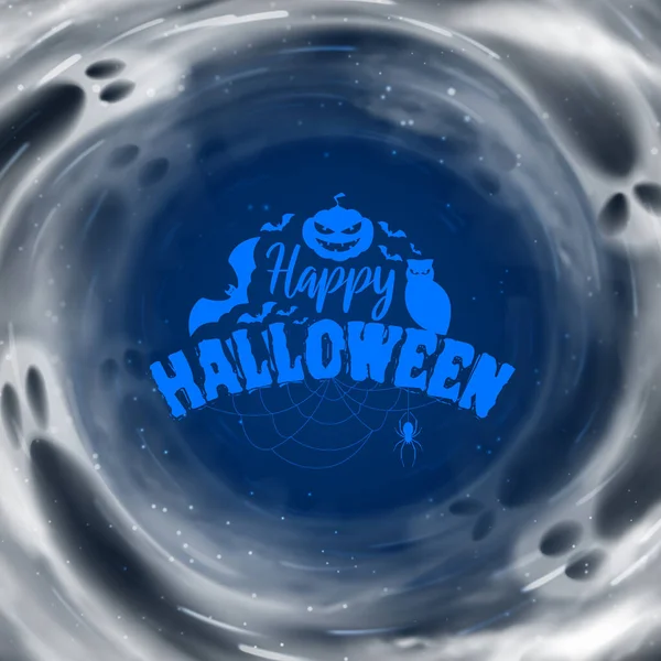 Buon Biglietto Halloween Bandiera Festiva Con Fantasmi Volanti Trasparenti Illustrazione — Vettoriale Stock