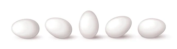Set Van Realistische Witte Eieren Witte Achtergrond Realistische Eieren Verschillende — Stockvector