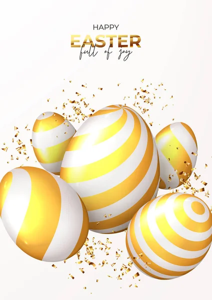 Glad Påsk Semester Affisch Vita Ägg Med Gyllene Ränder Och — Stock vektor