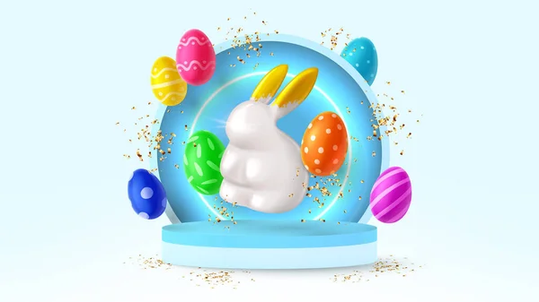 Feliz Banner Pascua Huevos Color Con Decoración Pascua Conejo Porcelana — Archivo Imágenes Vectoriales