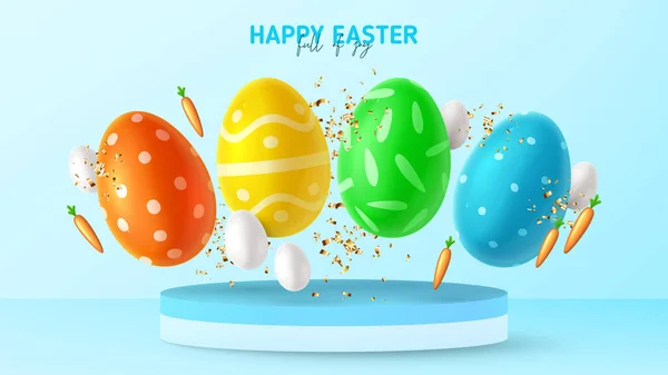 Happy Easter Holiday Banner Color Eggs Easter Decoration White Eggs — Stock Vector