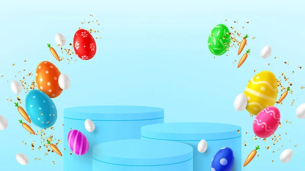 Feliz Banner Pascua Huevos Colores Con Decoración Pascua Huevos Blancos — Vector de stock