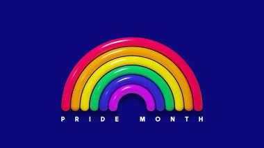 Gurur Ayı için bayram afişi. LGBTQ olaylarının tasarımı için karanlık arka planda 3D gökkuşağı izole edildi. Gurur Ayı 'nın sembolü. İnsan hakları ve hoşgörü kavramı. Vektör çizimi. Aşk kazanır..