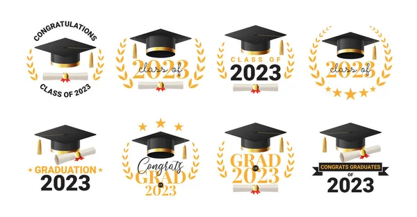 Ensemble Symboles Pour Graduation 2023 Illustration Vectorielle Avec Logos Pour — Image vectorielle