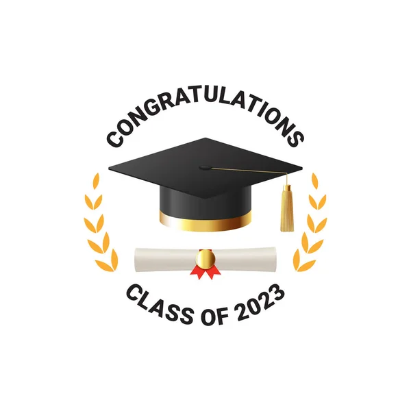 Étiquette Pour Graduation 2023 Illustration Vectorielle Avec Symbole Pour Graduation — Image vectorielle