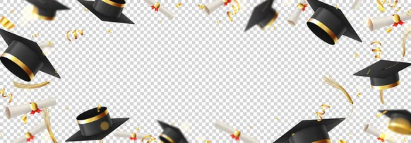 Modèle Pour Conception Décorative Graduation Chapeaux Parchemins Tombants Graduation Confettis — Image vectorielle