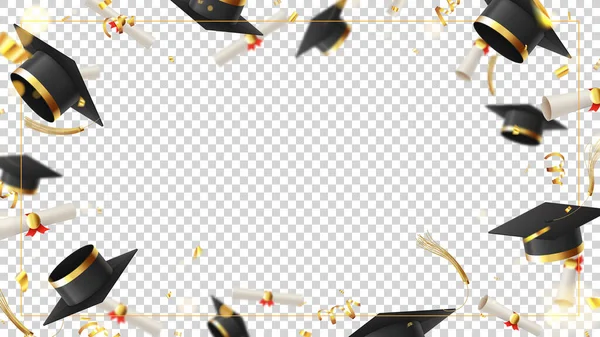 Banner Decorativo Para Graduación Caída Graduación Rollos Gorras Confeti Oro — Vector de stock