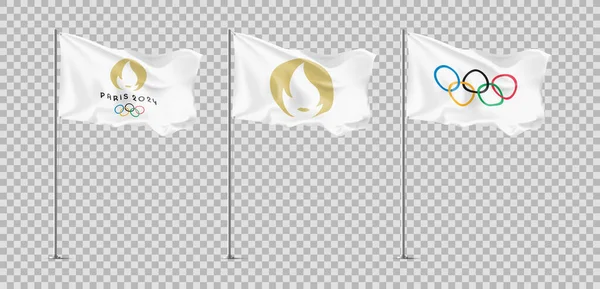 Juego Banderas Con Símbolo Oficial Los Juegos Olímpicos 2024 Banderas — Vector de stock