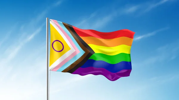 Ondeando Plantilla Bandera Orgullo Intersex Inclusive Bandera Lgbtq Progress Pride — Vector de stock