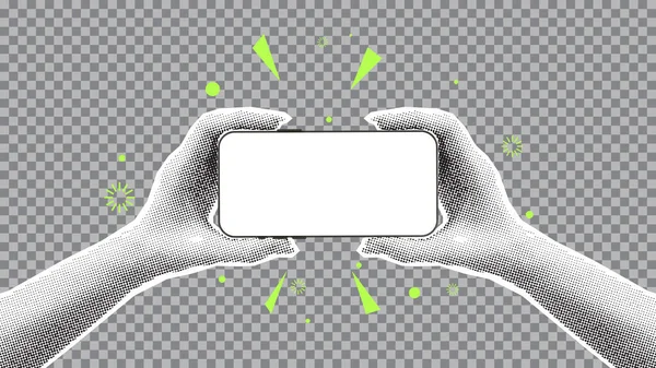 Makieta Telefonu Komórkowego Rękach Ilustracja Wektorowa Ręcznym Trzymaniem Telefonu Pustym — Wektor stockowy