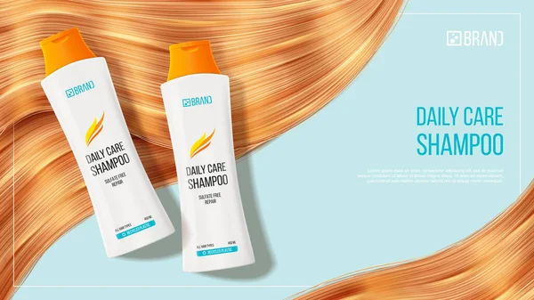 Realistisches Werbebanner Mit Haarshampoo Oder Haarspülung Vektorillustration Des Kosmetischen Produkts — Stockvektor