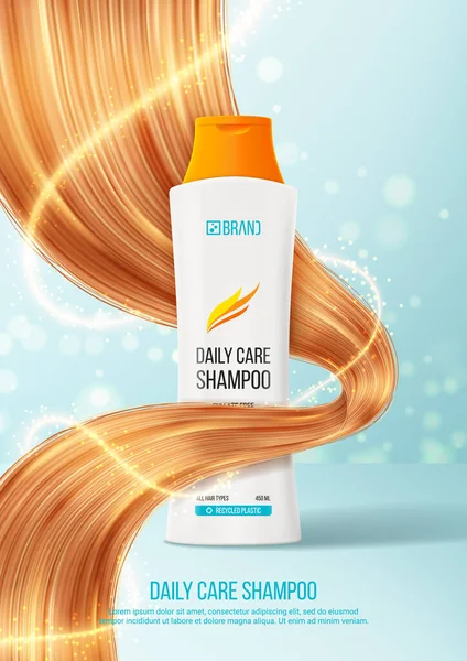 Werbeplakat Für Haarshampoo Oder Haarspülung Vektorillustration Des Kosmetischen Produkts Realistische — Stockvektor