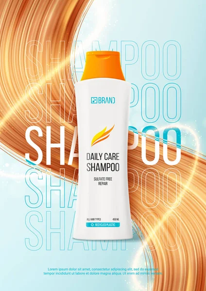 Werbeplakat Für Haarshampoo Oder Haarspülung Vektorillustration Des Kosmetischen Produkts Realistische — Stockvektor