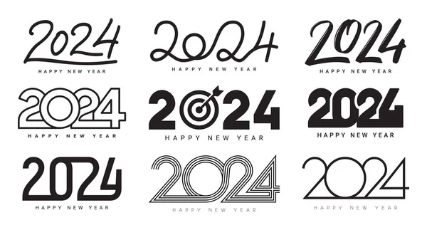 Set Happy New Year 2024 Logos Design Vector Illustration Black — Stock Vector