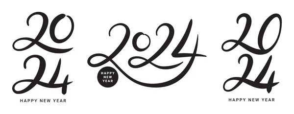 一套2024年新年快乐的字母标识 在白色背景上孤立的带黑色数字2024的向量图 新年标志模板 收集2024年快乐新年的象征 — 图库矢量图片