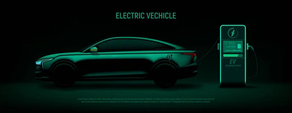 Arabası Şarj Istasyonunda Yeşil Silueti Elektrikli Araba Şarj Istasyonu Olan — Stok Vektör