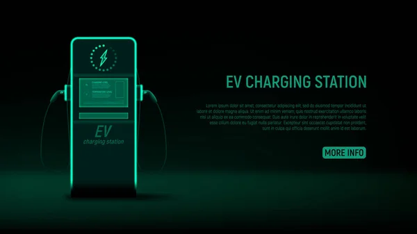 Koncepcja Stacji Ładowania Pojazdów Elektrycznych Ilustracja Wektora Zieloną Świecącą Elektryczną — Wektor stockowy