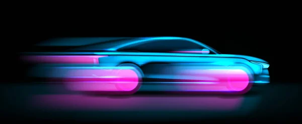 Bewegende Neon Gloeiende Sport Auto Silhouet Vector Illustratie Met Zijaanzicht — Stockvector