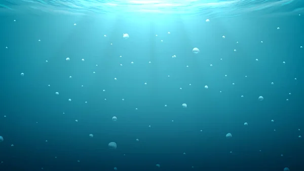 水中の海や海の背景 水の表面の下に気泡 波紋や太陽線と海 海やスイミングプールの透明な水のベクトル図 現実的な3Dバナー — ストックベクタ