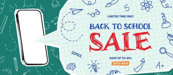 Discount Banner Back School Sale Vector Collage Cut Out Speech — Stock Vector