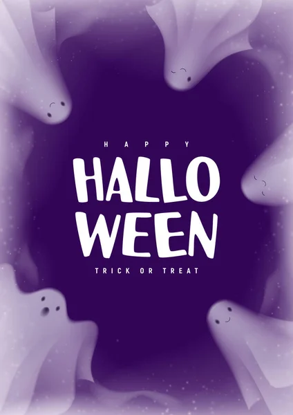 Feliz Cartaz Natal Halloween Ilustração Vetorial Com Fantasmas Voadores Névoa — Vetor de Stock