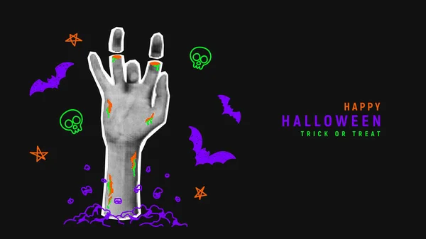 Joyeux Fond Vacances Halloween Demi Ton Zombie Main Sort Sol — Image vectorielle