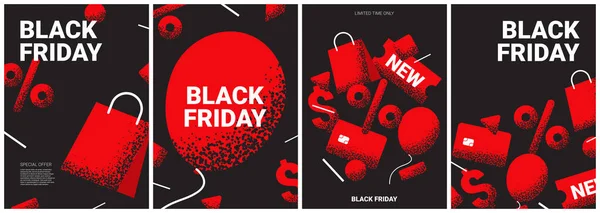 Set Posters Black Friday Sale Trendy Vector Illustration Promotion Advertising — Stock Vector