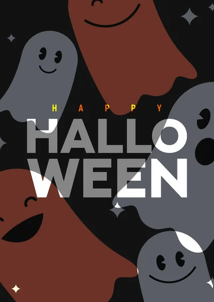 Joyeux Halloween Affiche Vacances Illustration Vectorielle Avec Des Fantômes Volants — Image vectorielle