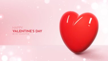 Valentine's Day holiday card. Vector illustration with 3d red heart isolated on pink background with bokeh effect. Valentine's Day banner for decoration poster, celebration, branding, cover, sales. clipart